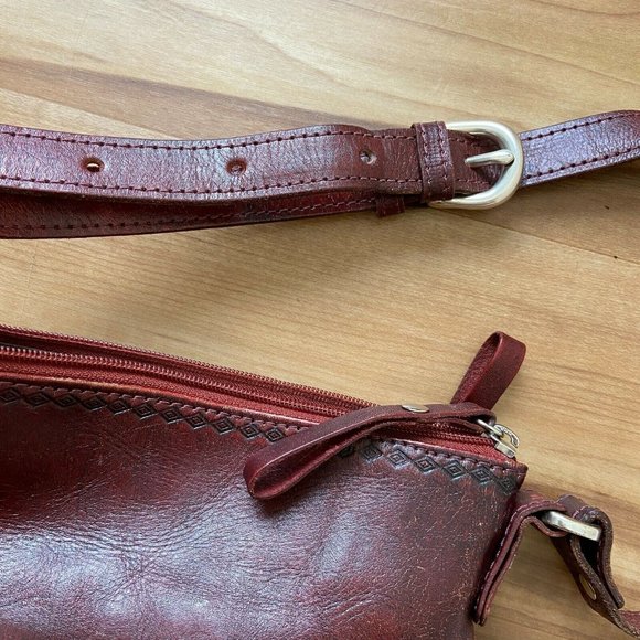 American West Leather Crossbody Handbag Fringe Western Burgundy Studded - Picture 7 of 12